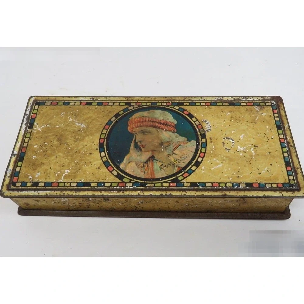 Rudolph Valentino Canco Beautebox Antique Lithograph Tin Box - 1920s